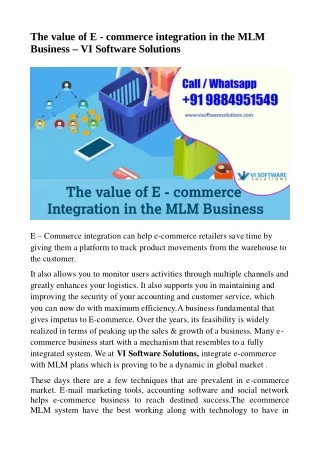 The value of E - commerce integration in the MLM Business - VI Software Solutions