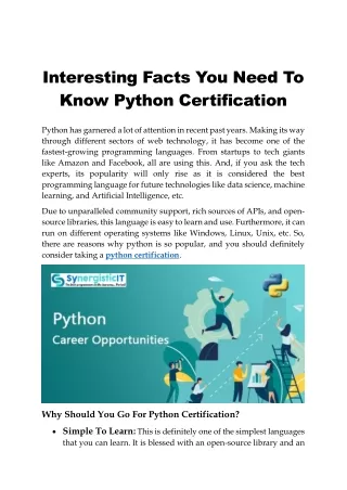 Interesting Facts You Need To Know Python Certification