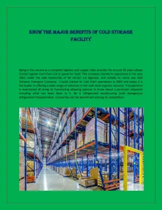 Know the Major benefits of Cold Storage facility