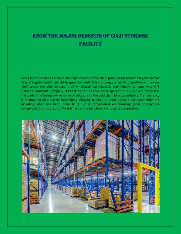 know the major benefits of cold storage know