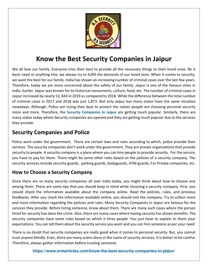 know the best security companies in jaipur