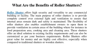 what are the benefits of roller shutters