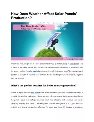 How Does Weather Affect Solar Panels’  Production