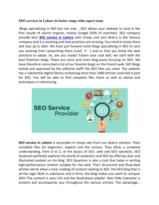 SEO services in Lahore in better range with expert team