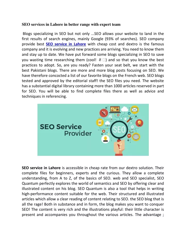 seo services in lahore in better range with