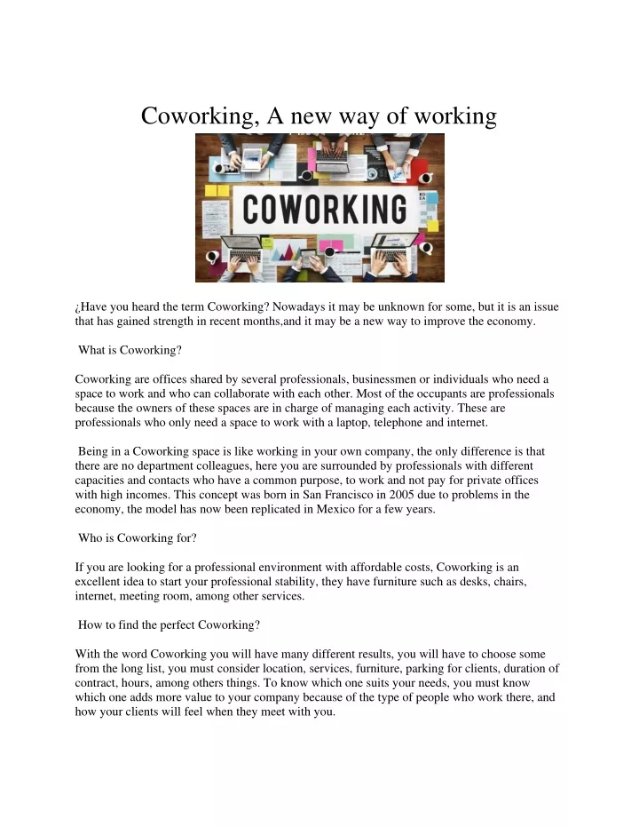coworking a new way of working