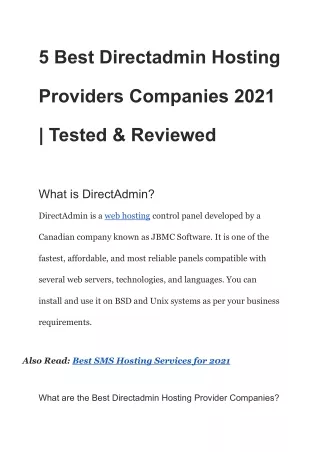 Best DirectAdmin Hosting Provider Companies