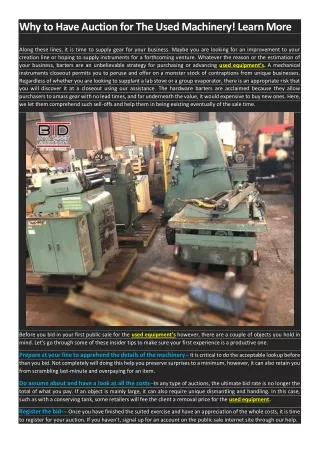 why to have auction for the used machinery learn