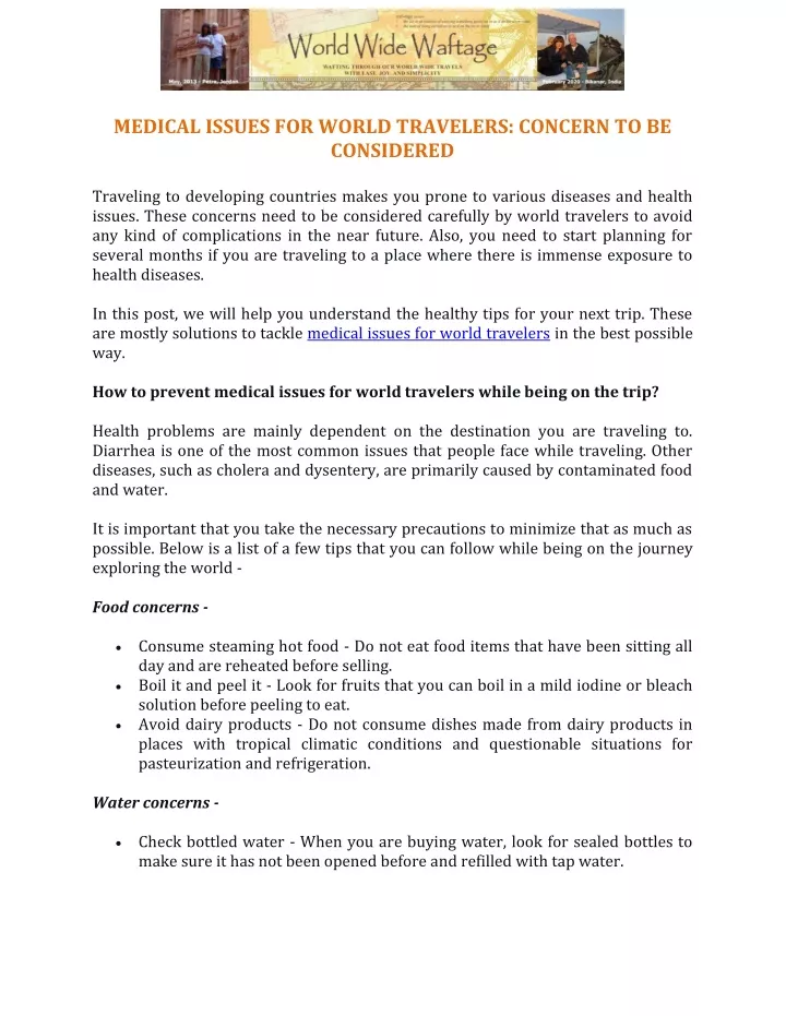 medical issues for world travelers concern