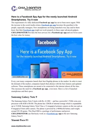 Here is a Facebook Spy App for the newly launched Android Smartphones