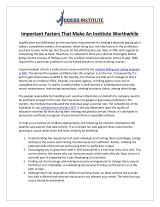 important factors that make an institute