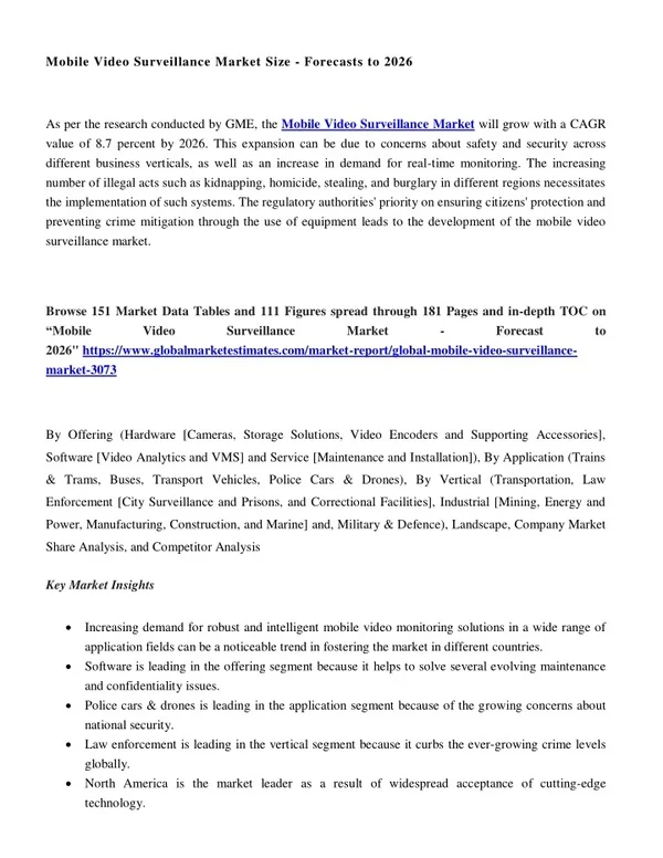Global Mobile Video Surveillance Market - Forecasts to 2026