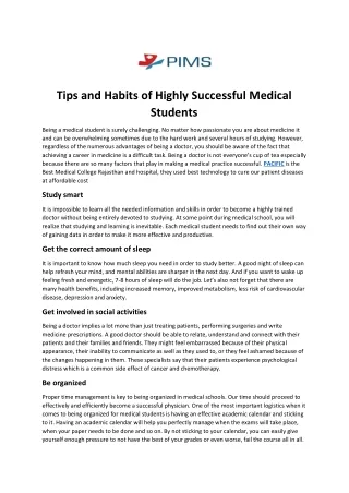 Tips and Habits of Highly Successful Medical Students