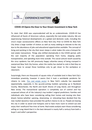 COVID-19 Opens the Door to Your Dream Investment in New York
