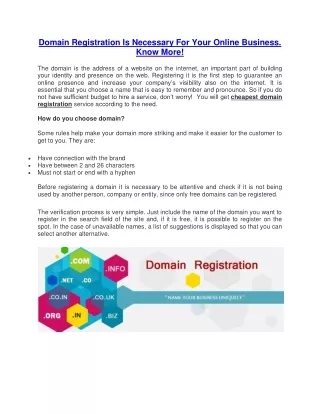 Domain Registration Is Necessary For Your Online Business. Know More!