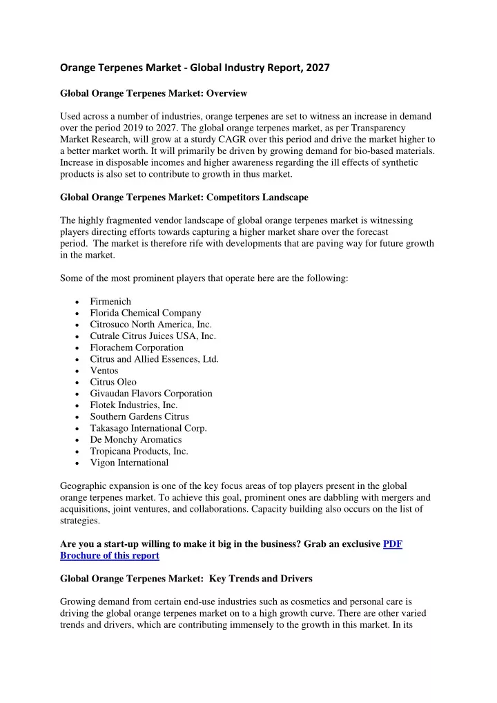 orange terpenes market global industry report 2027