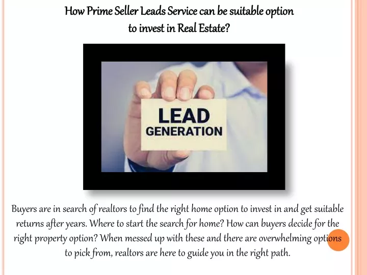 how prime seller leads service can be suitable
