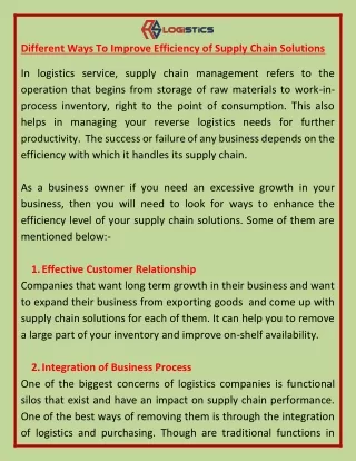 Different Ways To Improve Efficiency of Supply Chain Solutions