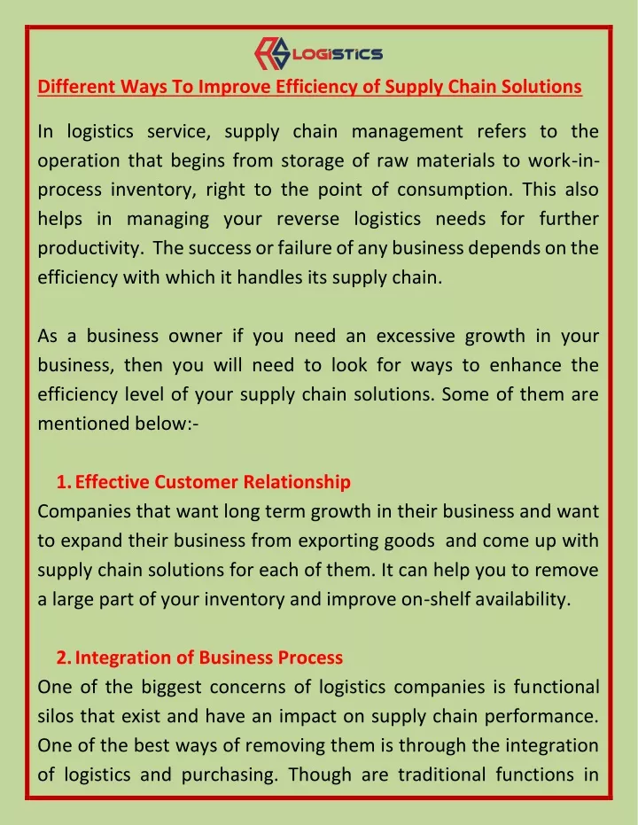different ways to improve efficiency of supply