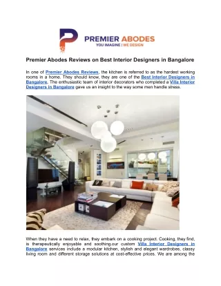 Premier Abodes Reviews on Best Interior Designers in Bangalore