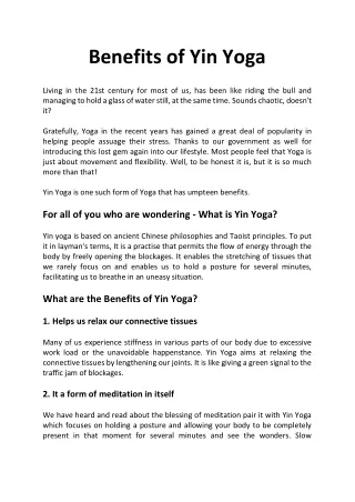 Benefits of Yin Yoga
