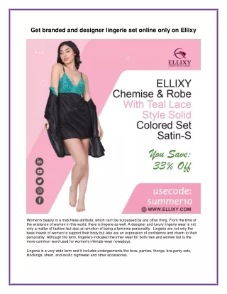 Get branded and designer lingerie set online only on Ellixy