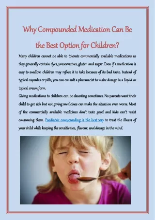 Why Compounded Medication Can Be the Best Option for Children?