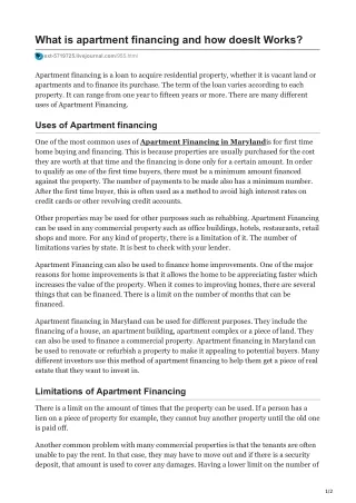 What is apartment financing and how doesIt Works