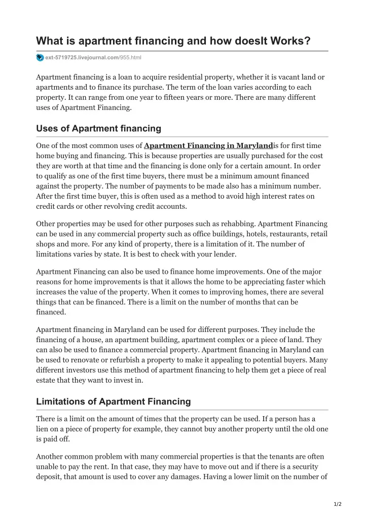 what is apartment financing and how doesit works