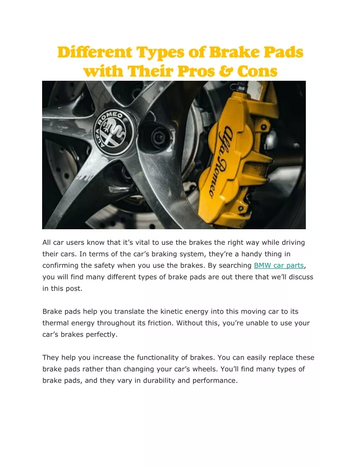 different types of brake pads with their pros cons