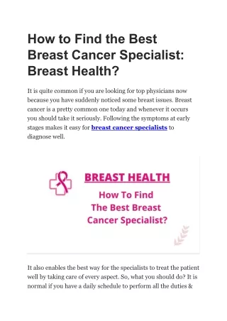 How to Find the Best Breast Cancer Specialist