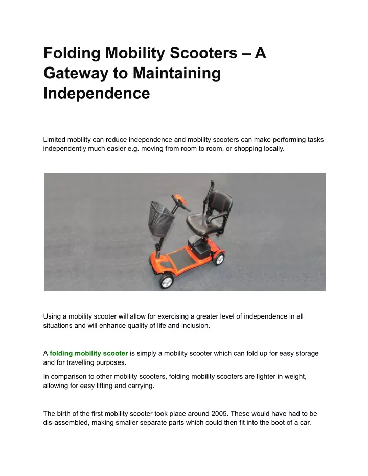 folding mobility scooters a gateway