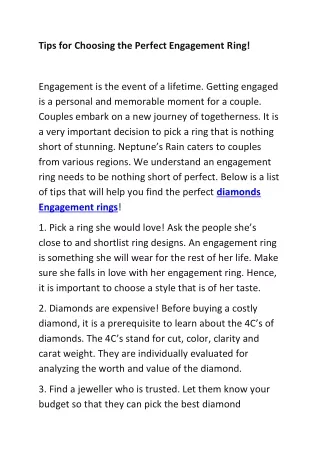 Tips for Choosing the Perfect Engagement Ring!