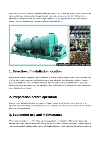 Precautions for installation of two in one NPK fertilizer granulator