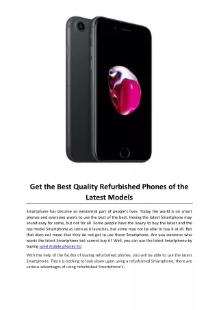 Get the Best Quality Refurbished Phones of the Latest Models