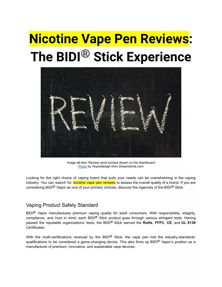 nicotine vape pen reviews the bidi stick