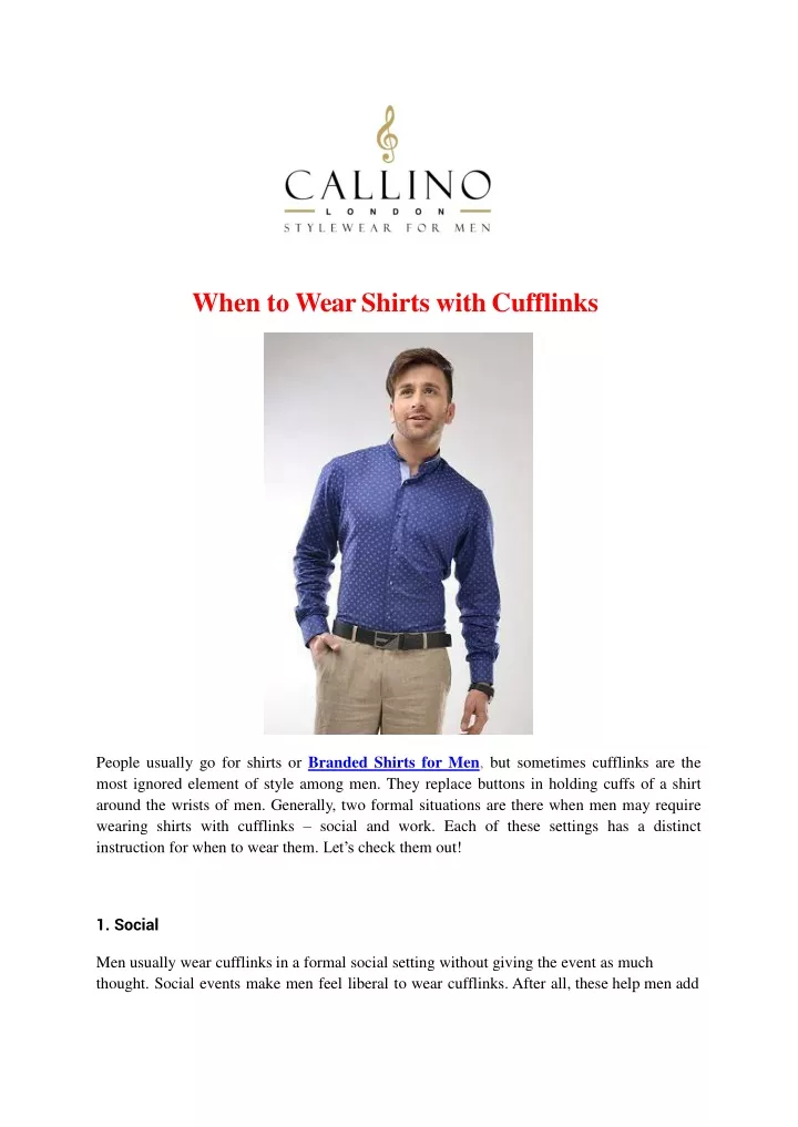 when to wear shirts with cufflinks