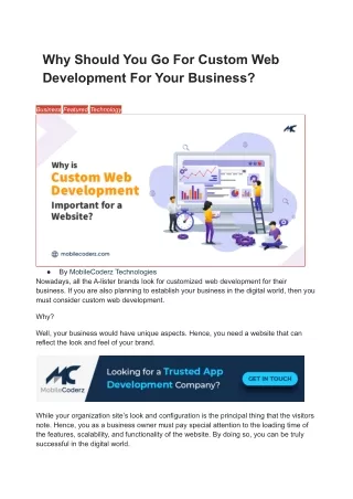 Why Should You Go For Custom Web Development For Your Business
