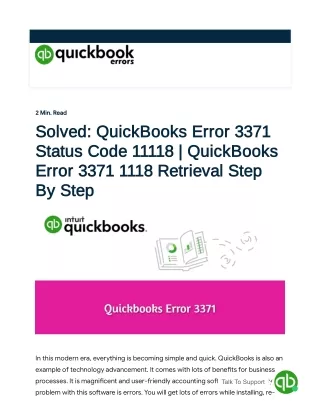 (1-877-323-5303) How to Fix QuickBooks Error 3371 Status Code 11118?