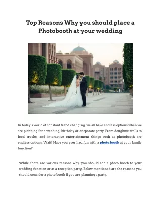 Top Reasons Why you should place a Photobooth at your wedding