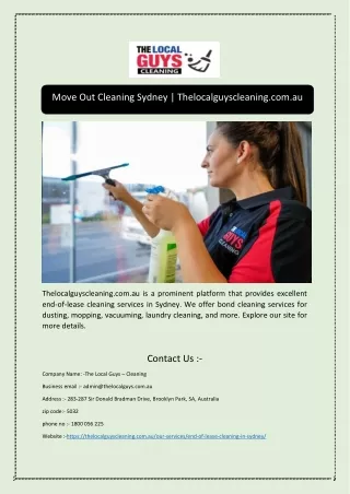 Move Out Cleaning Sydney | Thelocalguyscleaning.com.au