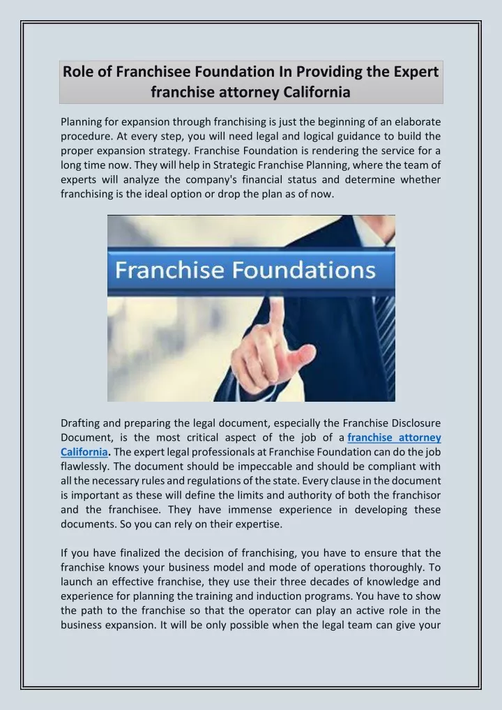 role of franchisee foundation in providing