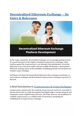 decentralized ethereum exchange its entry