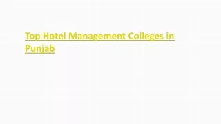 Top Hotel Management Colleges in Punjab