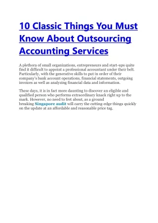 10 Classic Things You Must Know About Outsourcing Accounting
