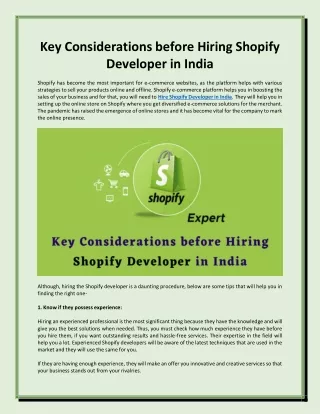 key considerations before hiring shopify