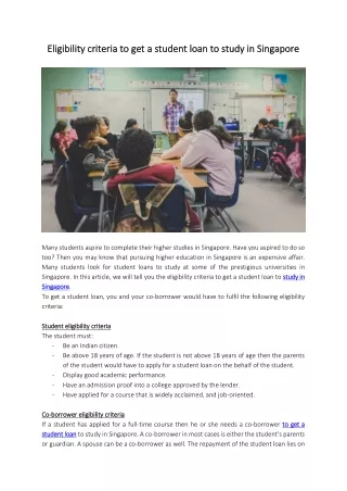 Eligibility criteria to get a student loan to study in Singapore