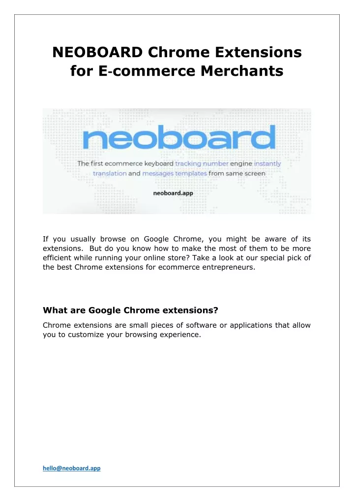 neoboard chrome extensions for e commerce