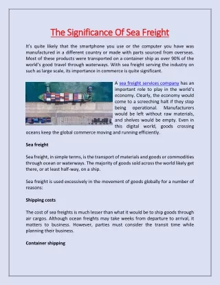 the significance of sea freight the significance