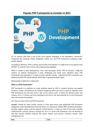 Popular PHP frameworks to consider in 2021